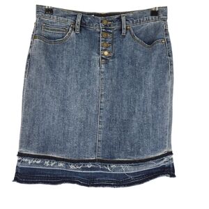 Karl Lagerfeld Straight Pencil Denim Skirt Medium Wash Button Fly Raw Hem 4